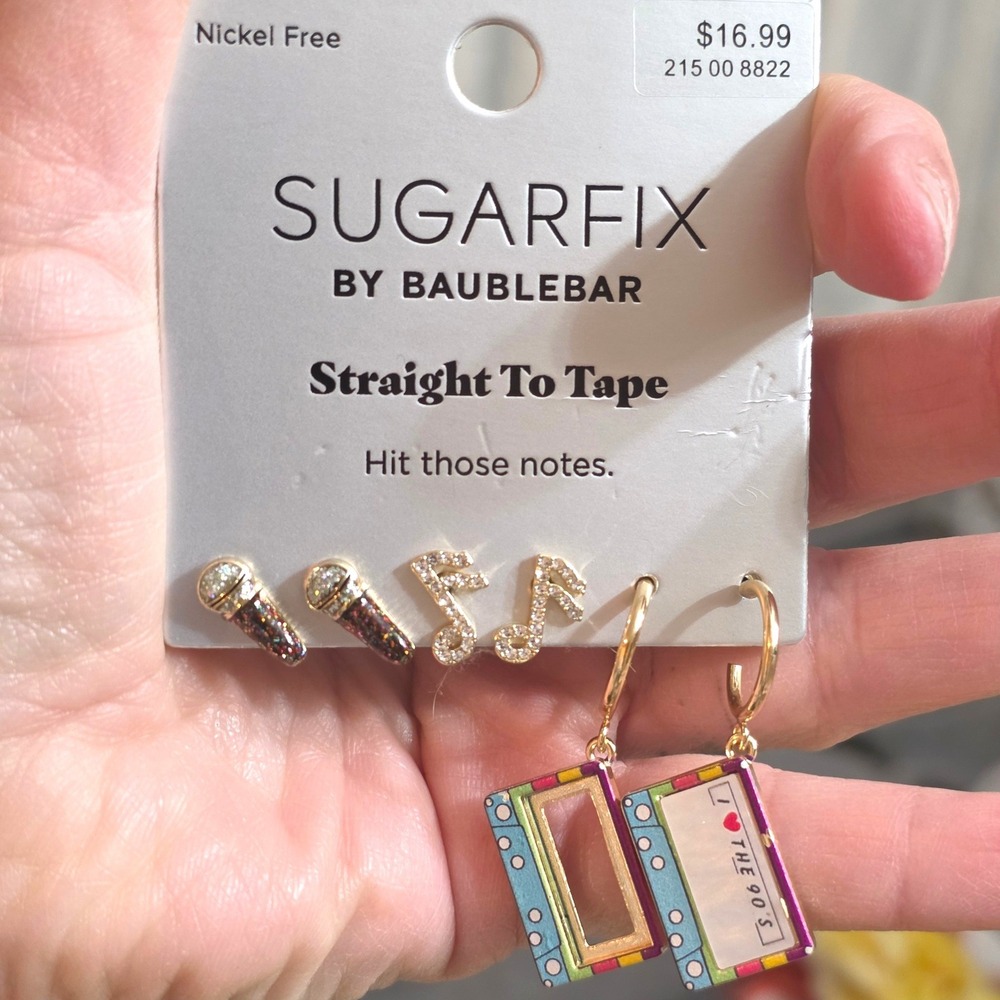 Sugarfix by BaubleBar Straight To Tape 90s Music Earring Set 3pk NEW